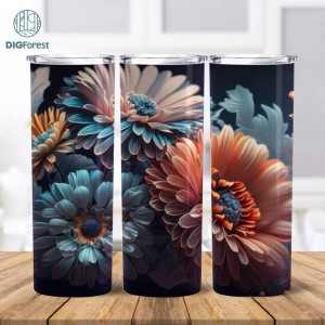 White Blue Flowers Lover Straight & Tapered 3D Tumbler Wrap | Flowers 20 oz Skinny Tumbler Sublimation Design | Instant Digital Download