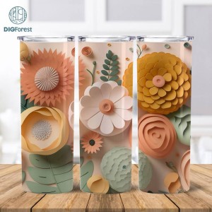 Flowers 20 oz Skinny Tumbler Sublimation Png, Flowers Lover Straight & Tapered 3D Tumbler Wrap, Instant Digital Download