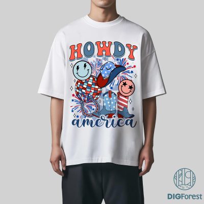 Howdy America 4th of July Shirt - Western Cowboy Hat Sublimation Design | Patriotic Independence Day USA Shirt