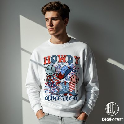 Howdy America 4th of July Shirt - Western Cowboy Hat Sublimation Design | Patriotic Independence Day USA Shirt