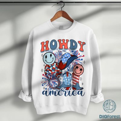 Howdy America 4th of July Shirt - Western Cowboy Hat Sublimation Design | Patriotic Independence Day USA Shirt
