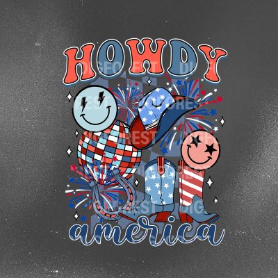 Howdy America 4th of July Shirt - Western Cowboy Hat Sublimation Design | Patriotic Independence Day USA Shirt