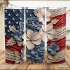 3D Flowers American Flag Tumbler Wrap Design, 4th Of July Skinny Tumbler Wrap PNG, Patriotic Straight Tumbler Wrap, Instant Download PNG