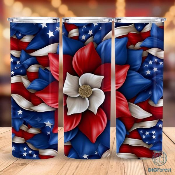 4th Of July USA Flag Flowers Tumbler wrap | 20 oz Skinny Tumbler Sublimation Design | Straight Tumbler wrap Png | Digital Download