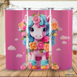 3D Unicorn Tumbler Sublimation Designs | Colorful Baby Unicorn Kids Tumbler | Unicorn Digital Download | Cricut Png | Tumbler wraps For Kids