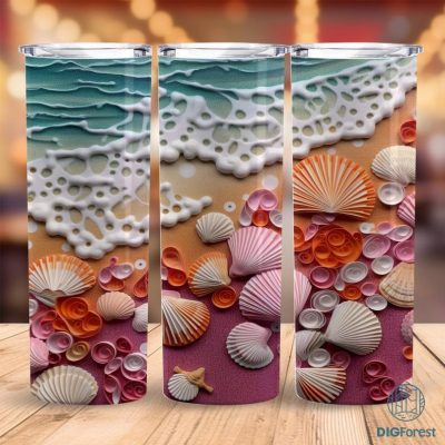 3D Seashells Summer Beach Skinny Tumbler Sublimation Designs,ocean tumbler wrap png, Straight Skinny Tumblers wraps, Instant Download Png
