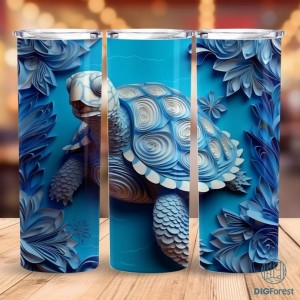 3D Sea Turtle Tumbler wrap PNG, Beach Ocean 20oz Skinny Tumbler Sublimation Design, Straight & Tapered Tumbler wrap, Instant Download PNG