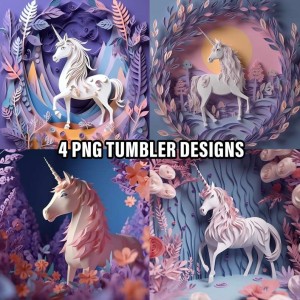 3D Unicorn Tumbler Sublimation Bundle, Unicorn Tumbler wrap PNG, Straight & Tapered Tumbler wrap Cricut, skinny tumbler sublimation designs