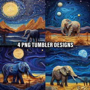 3D Elephant Starry Night Tumbler Wrap Bundle, Elephant Sublimation Tumbler Designs, Straight Skinny Tumbler Wrap Png, Cricut Png Files