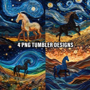 3D Horse Starry Night Tumbler Wraps Sublimation Bundle, Horses Tumbler Wrap Png, Starry Night Png Files, Straight Skinny Tumbler Design