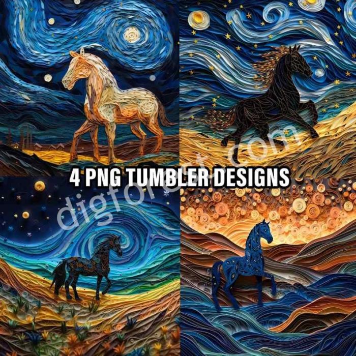 3D Horse Starry Night Tumbler Wraps Sublimation Bundle, Horses Tumbler Wrap Png, Starry Night Png Files, Straight Skinny Tumbler Design