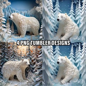 3D Polar Bear 20Oz Skinny Tumbler Wrap Bundle, Sublimation Design Template, Bear Tumbler Wrap Png Files, Cricut Cut Files, Digital Download