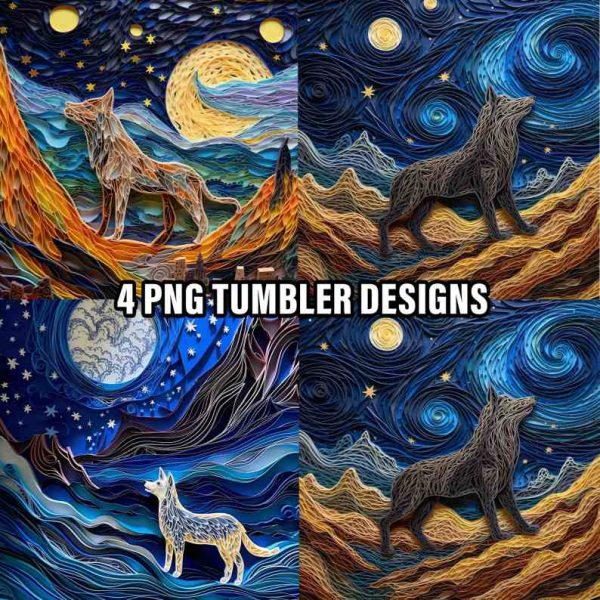3D Wolf Starry Night 20 Oz Skinny Tumbler Sublimation Bundle, Tumbler Sublimation Designs, Wolf Tumbler Wrap Png, Cricut, Instant Download