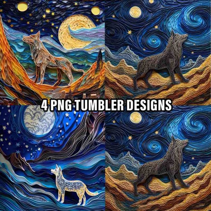 3D Wolf Starry Night 20 Oz Skinny Tumbler Sublimation Bundle, Tumbler Sublimation Designs, Wolf Tumbler Wrap Png, Cricut, Instant Download