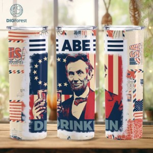 3D Abe Lincoln 4Th Of July 20Oz Skinny Tumbler Sublimation Design, Abraham Lincoln 4Th Of July Digital Download, Presidents 4Th Of July Png