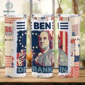 3D Ben Franklin 4Th Of July 20 Oz Skinny Tumbler Wrap Png, Ben Drankin 4Th Of July Digital Download, 4Th Of July Tumbler Sublimation Designs