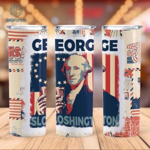 3D George Washington 4Th Of July 20Oz Skinny Tumbler Wrap Png, George Sloshington 4Th Of July Sublimation, Straight & Tapered Tumbler Wrap