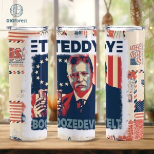 3D Teddy Boozedevelt 4Th Of July 20Oz Skinny Tumbler Sublimation, President 4Th Of July Png, Straight Tapered Tumbler Wrap Instant Download
