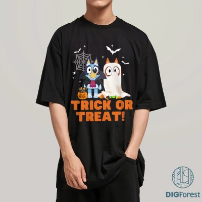 Bluey Halloween Shirt – Bluey Trick or Treat Costume Tee, Halloween Cosplay Shirt, Funny Horror Halloween Gift