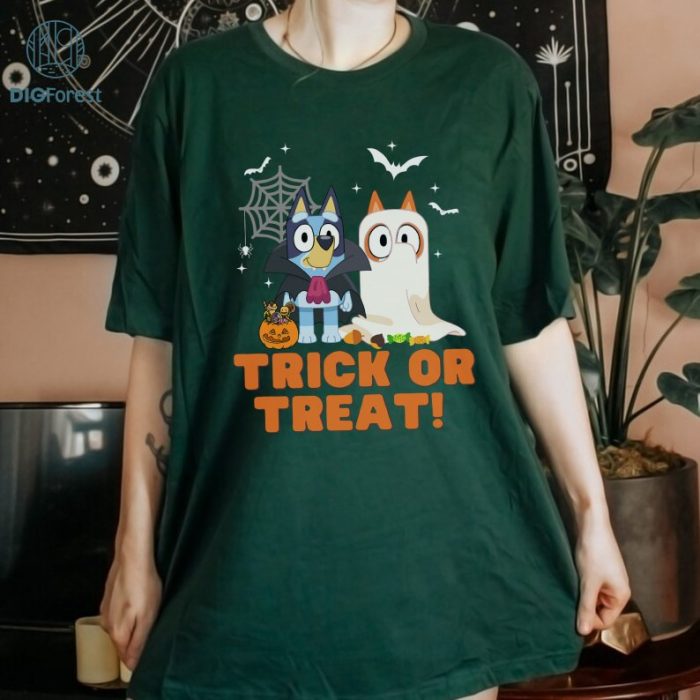 Bluey Halloween Sublimation Design, Bluey Halloween Costume Cosplay Shirt, Bluey Trick Or Treat PNG, Horror Halloween Digital Download