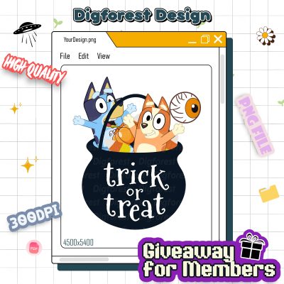Bluey Trick Or Treat Halloween PNG – Bluey Halloween PNG, Bluey Bingo Halloween PNG, Cosplay Costumes, Horror Halloween