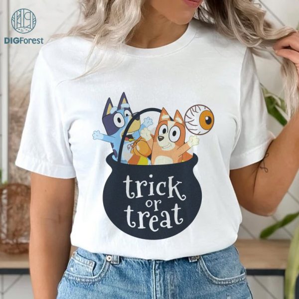 Bluey Trick Or Treat Halloween PNG, Bluey Halloween Shirt, Bluey Bingo Halloween PNG, Cosplay Costumes, Horror Halloween Sublimation