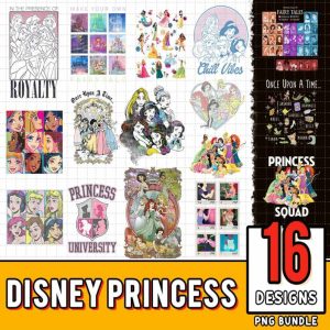 Disneyland Princess 16 Designs Bundle Png | Rapunzel Princess Png | Ariel Jasmine Cinderella Princess Png | Girl Trip | Family Vacation