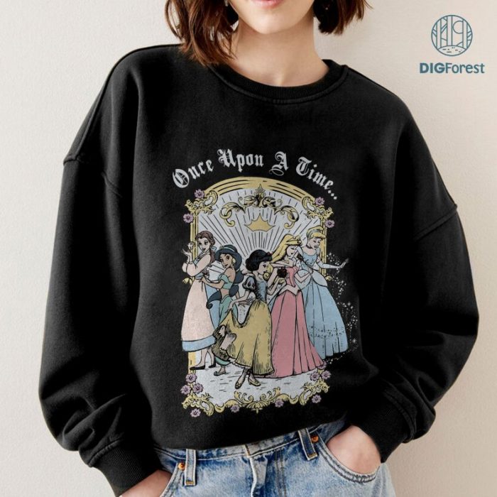 Disney Princess Once Upon A Time Vintage Png | Belle Snow White Jasmine Aurora Cinderella Shirt | Family Matching Shirt | Instant Download