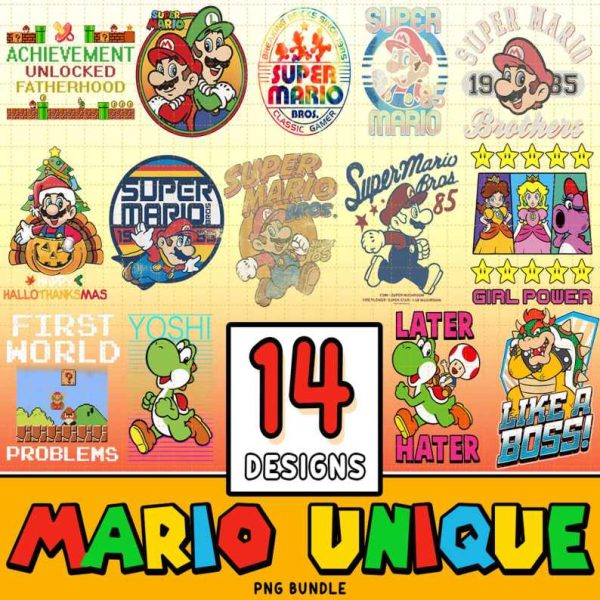 Super Mario Bundle Instant Download | Mario Luigi Princess Peach Toad Bowser Png | Printable Mario | Digital Download | Super Mario Png
