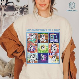 Muffin My Emotions In A Day PNG, Muffin Bluey Funny Digital Download, Muffin Heeler PNG, Bluey Shirt, Muffin Cousin, Bluey Cartoon Sublimation