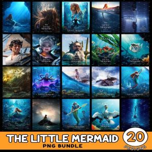 Little Mermaid 20 Designs Bundle Png | Ariel Princess Print Art | Black Mermaid Princess Poster | Little Mermaid Movie Wall Art Decor