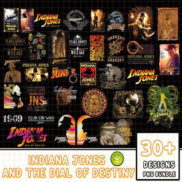 Indiana Jones and the Dial of Destiny 30 Design Bundle Png | Indiana Jones Png | Raiders the Lost Ark Png | Indiana Jones Digital Download