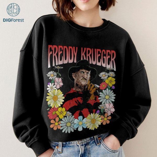 Retro Freddy Krueger Png | Nightmare Halloween Design | Floral Freddy Krueger Shirt | Friday the 13th Horror Movie Halloween Png | Instant Download