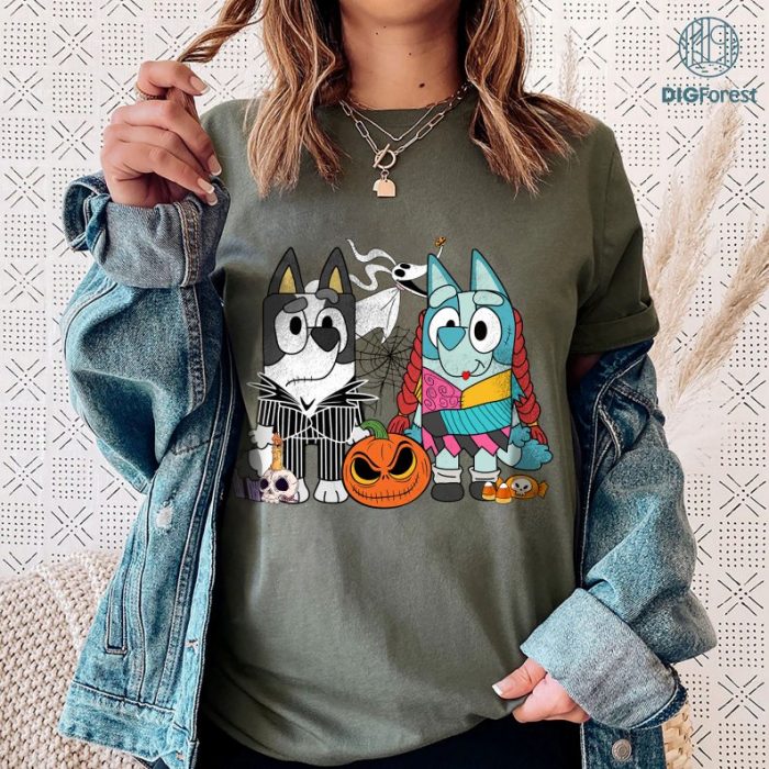 Bluey Nightmare Before Christmas Halloween PNG, Bluey Bingo Halloween Shirt, Jack Skellington Halloween PNG File, Jack and Sally Print Design