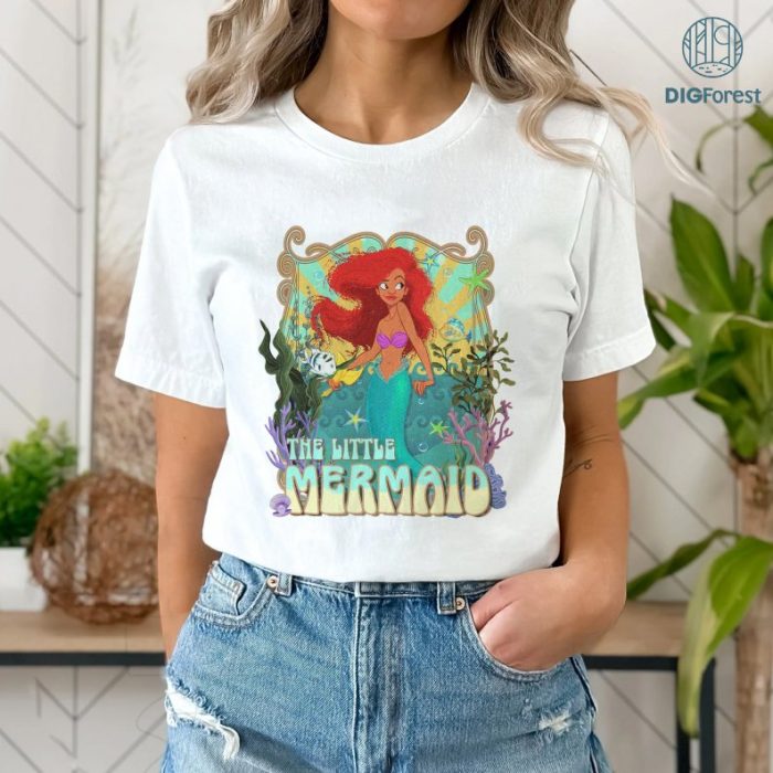 Disney Vintage Little Mermaid Ariel Png | Retro Ariel Princess Shirt | Little Mermaid Ariel Princess | Black Little Mermaid Design | Instant Download