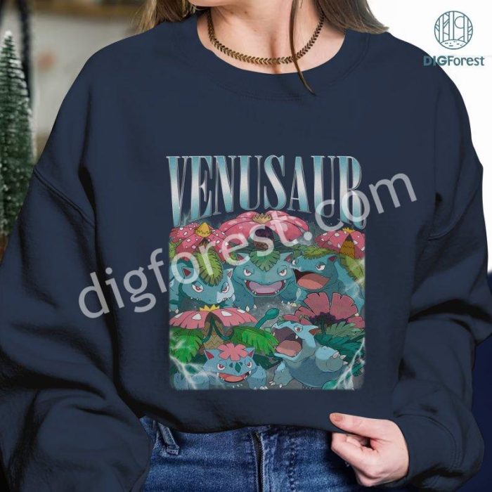 Venusaur Vintage Graphic PNG File, Pocket Monster Homage TV Shirt, Evolution of Bulbasaur Bootleg Rap, Sublimation Designs, Instant Download