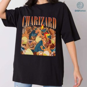 Charizard Vintage Graphic PNG File, Pocket Monster Homage TV Shirt, Evolution of Charmander Bootleg Rap, Sublimation Designs