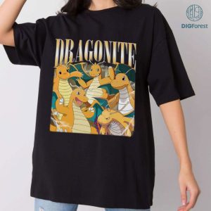 Dragonite Vintage Graphic PNG File, Pocket Monster Homage TV Shirt, Evolution of Dratini Bootleg Rap, Sublimation Designs, Instant Download