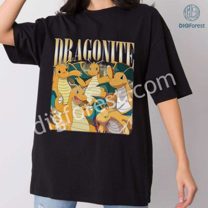 Dragonite Vintage Graphic PNG File, Pocket Monster Homage TV Shirt, Evolution of Dratini Bootleg Rap, Sublimation Designs, Instant Download