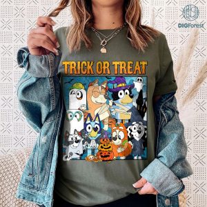 Bluey Trick Or Treat Halloween PNG, Bluey Family Halloween Shirt, Bluey Png Files For Sublimation, Bluey Bingo Halloween Design, Digital Files