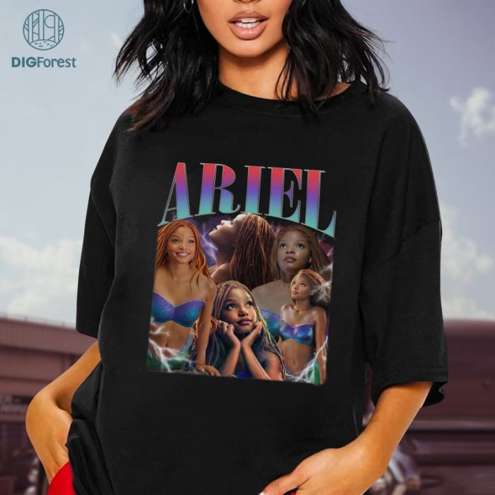 Disney Ariel Princess Vintage Graphic Shirt, Ariel Black Mermaid Homage TV Png, The Little Mermaid Bootleg Rap Shirt, Graphic Tees For Women