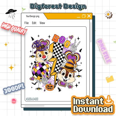 Disney Chip And Dale Halloween PNG – Checkered Chip n Dale Shirt, Double Trouble Halloween Costume, Sublimation Design