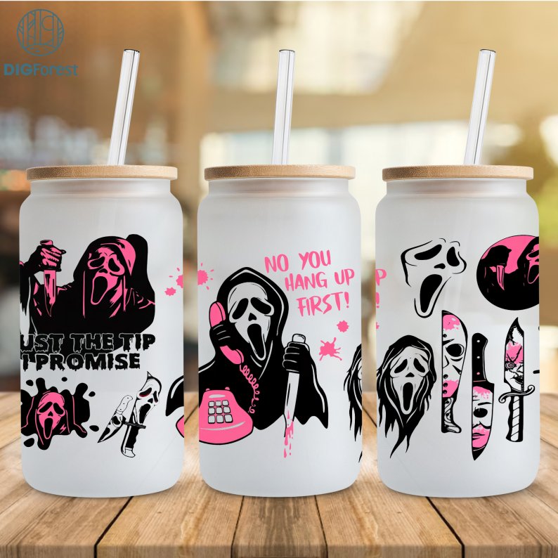 Horror png, Horror characters 16oz Libbey can Glass, Horror characters full glass can wrap, funny horror tumbler wrap, horror sublimation