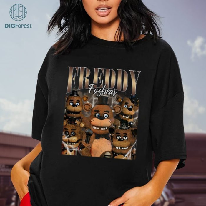 Freddy Fazbear Vintage Graphic PNG File, Five Nights at Freddy Homage TV Shirt, Freddy Fazbear Bootleg Rap Shirt, Sublimation Designs