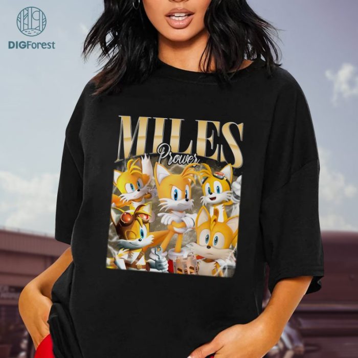 230708103 Tails Miles Prower Vintage Graphic PNG File, Sonic the Hedgehog Homage TV Shirt, Tails Bootleg Rap Shirt, Sublimation Designs