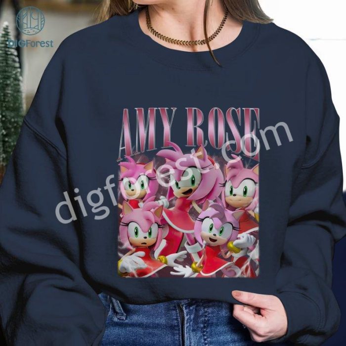 Amy Rose Vintage Graphic PNG File, Sonic the Hedgehog Homage TV Shirt, Amy Rose Bootleg Rap Shirt, Sublimation Designs