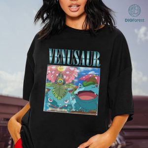 Venusaur Vintage Graphic PNG File, Pocket Monster Homage TV Shirt, Evolution of Bulbasaur Bootleg Rap Shirt, Sublimation Designs