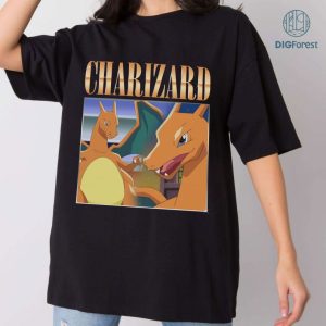 Charizard Vintage Graphic PNG File, Pocket Monster Homage TV Shirt, Evolution of Charmander Bootleg Rap Shirt, Sublimation Designs