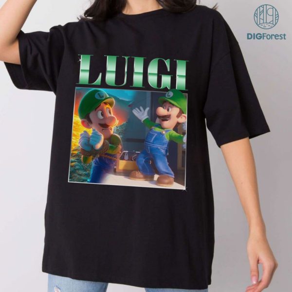 Super Mario Luigi Png | Vintage Luigi Shirt | Mario Game Homage Png | Mario Bros Video Game Shirt | Funny Super Mario Digital Download