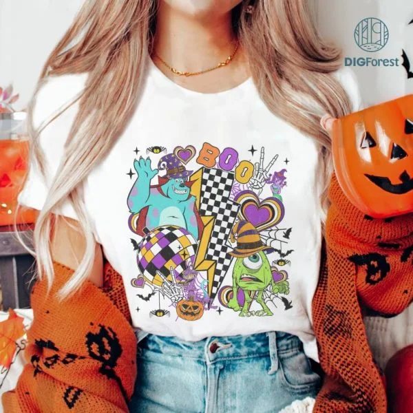 Disney Monster Inc Checkered Halloween PNG File, Monsters University Shirt, Boo Mike Sully Halloween, Halloween Party, Spooky Season, Sublimation Designs